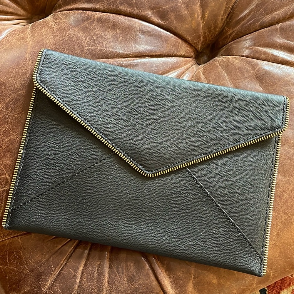 Rebecca Minkoff Leo Envelope Clutch in Black with Gold Zipper Trim